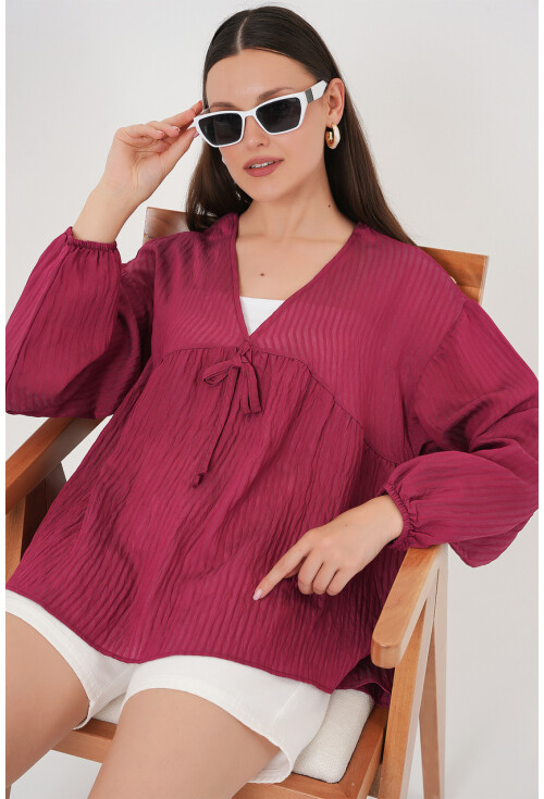 Kadın Önü Bağcıklı Uzun Kol Bluz 946