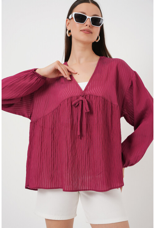 Kadın Önü Bağcıklı Uzun Kol Bluz 946