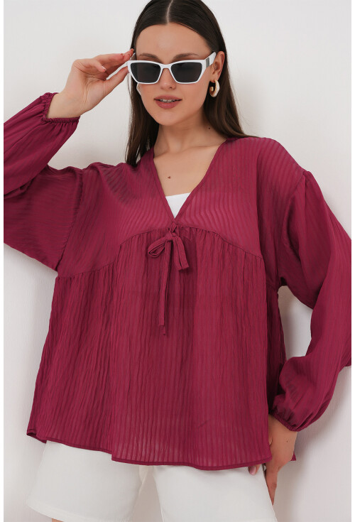 Kadın Önü Bağcıklı Uzun Kol Bluz 946