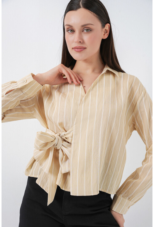 Kadın Önü Bağlamalı Çizgili Gömlek 20362