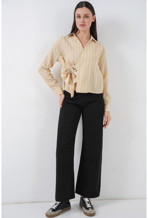 Kadın Önü Bağlamalı Çizgili Gömlek 20362
