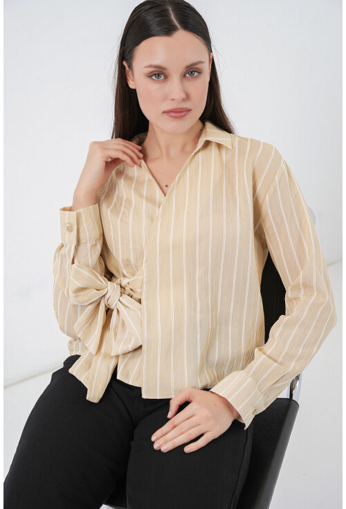 Kadın Önü Bağlamalı Çizgili Gömlek 20362