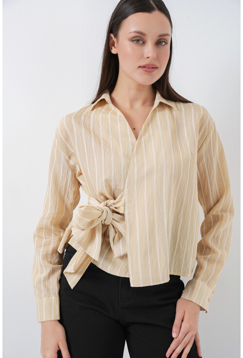 Kadın Önü Bağlamalı Çizgili Gömlek 20362