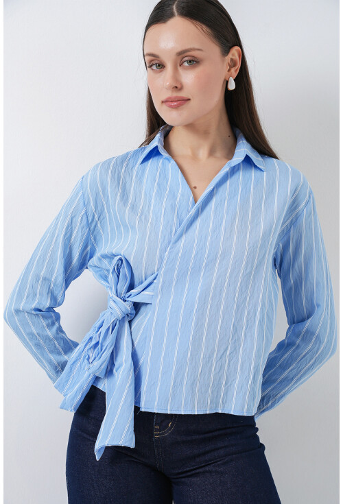 Kadın Önü Bağlamalı Çizgili Gömlek 20362