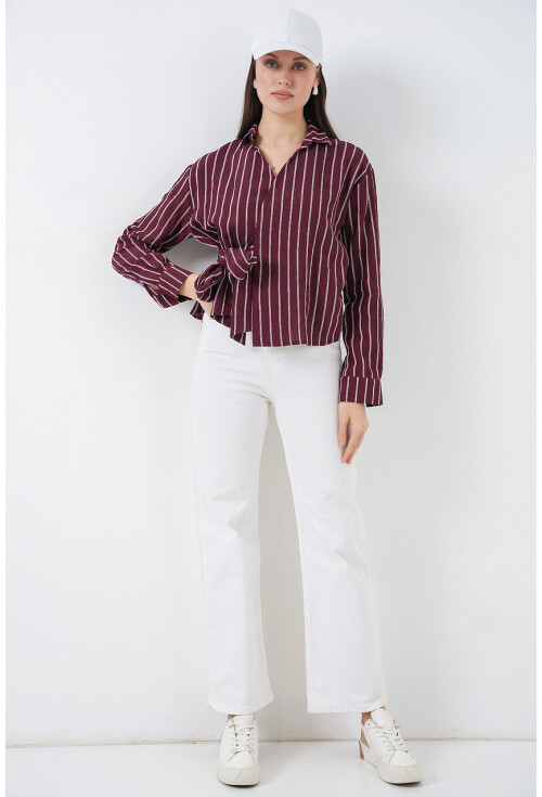 Kadın Önü Bağlamalı Çizgili Gömlek 20362