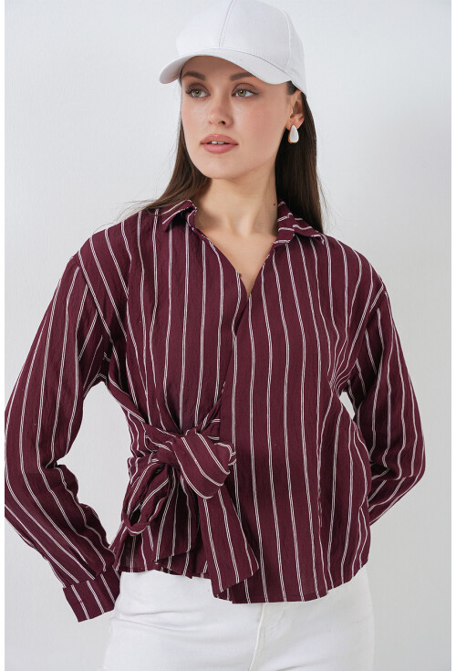Kadın Önü Bağlamalı Çizgili Gömlek 20362