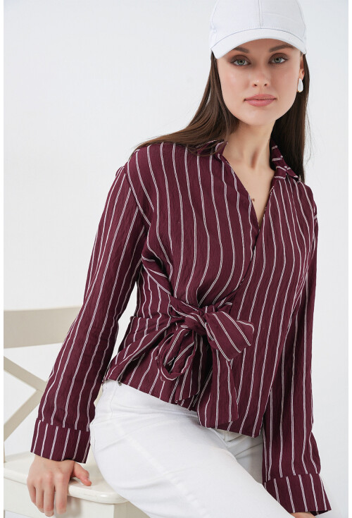Kadın Önü Bağlamalı Çizgili Gömlek 20362