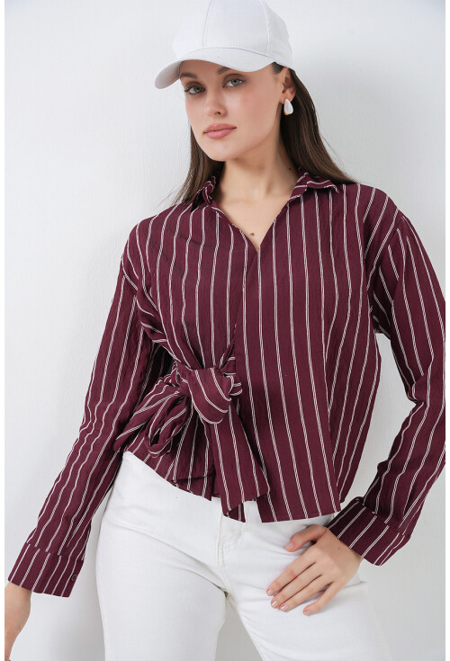 Kadın Önü Bağlamalı Çizgili Gömlek 20362