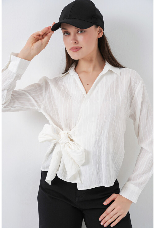 Kadın Önü Bağlamalı Çizgili Gömlek 20362