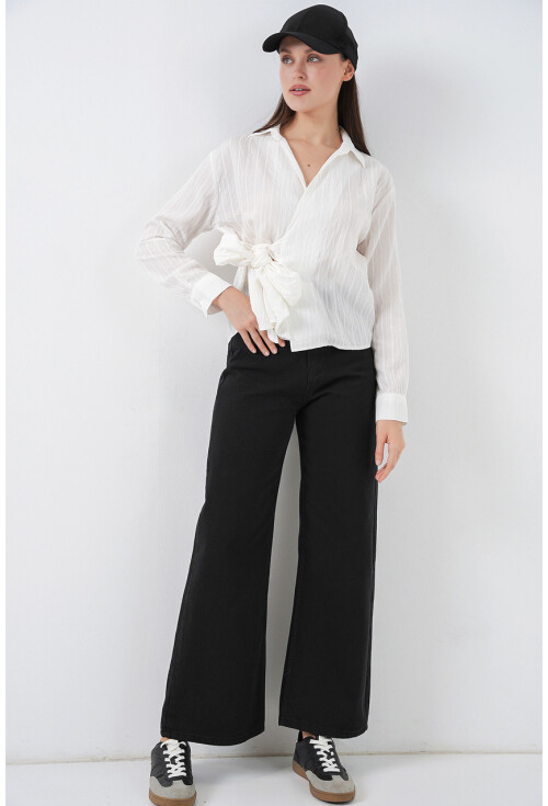 Kadın Önü Bağlamalı Çizgili Gömlek 20362