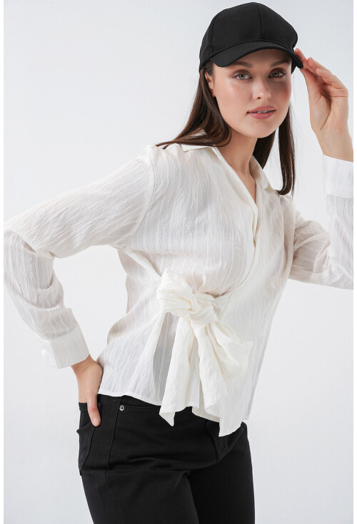 Kadın Önü Bağlamalı Çizgili Gömlek 20362