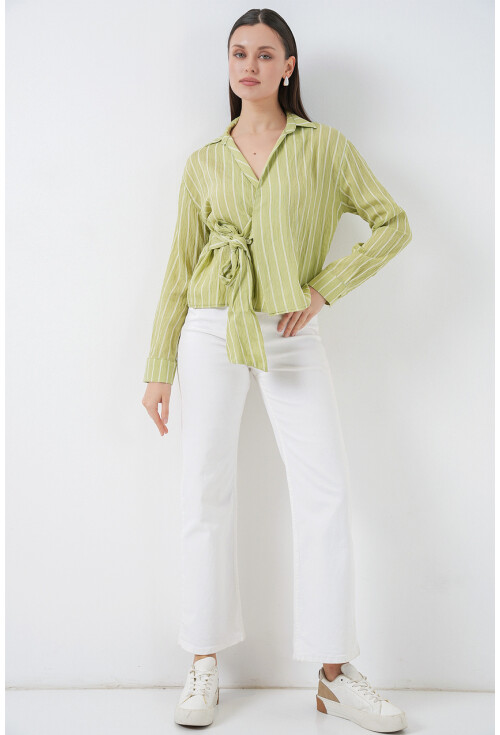 Kadın Önü Bağlamalı Çizgili Gömlek 20362