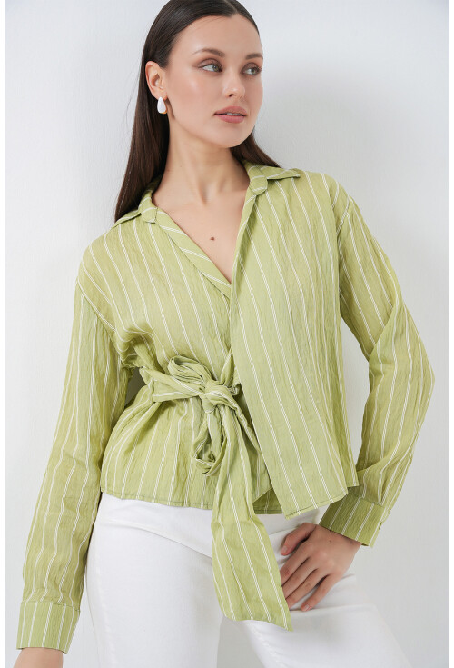 Kadın Önü Bağlamalı Çizgili Gömlek 20362