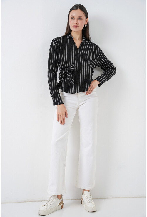 Kadın Önü Bağlamalı Çizgili Gömlek 20362