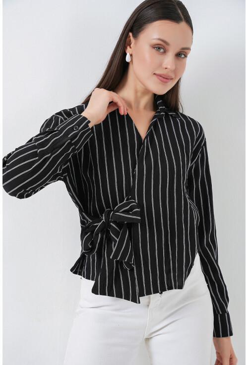 Kadın Önü Bağlamalı Çizgili Gömlek 20362