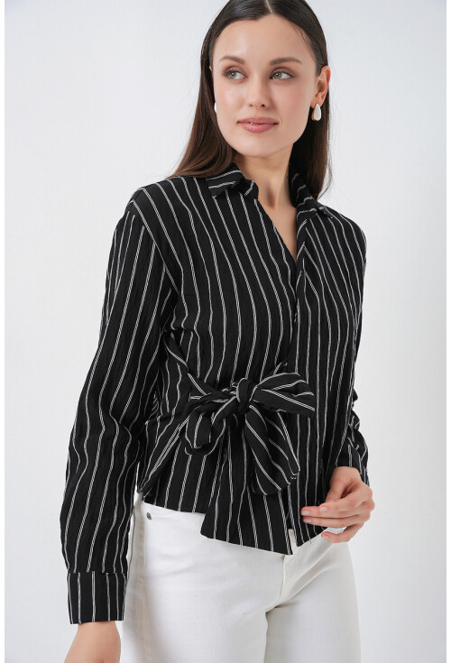 Kadın Önü Bağlamalı Çizgili Gömlek 20362