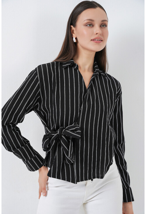 Kadın Önü Bağlamalı Çizgili Gömlek 20362