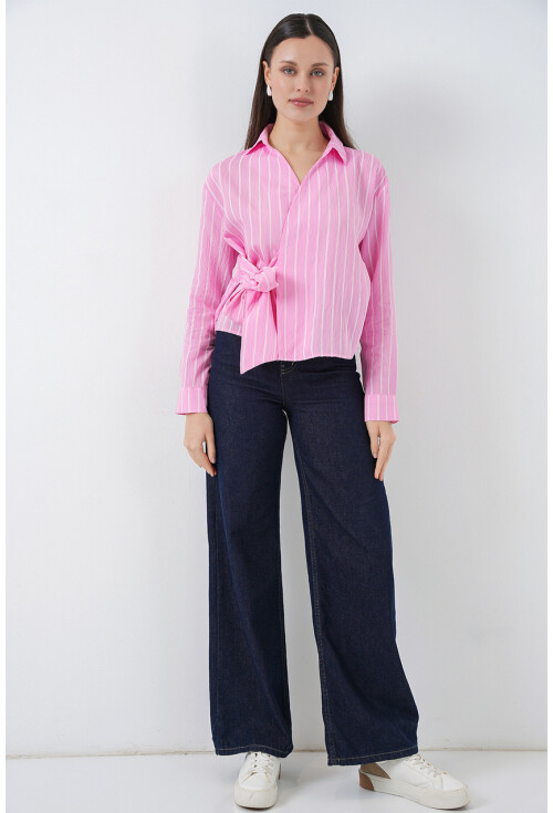 Kadın Önü Bağlamalı Çizgili Gömlek 20362