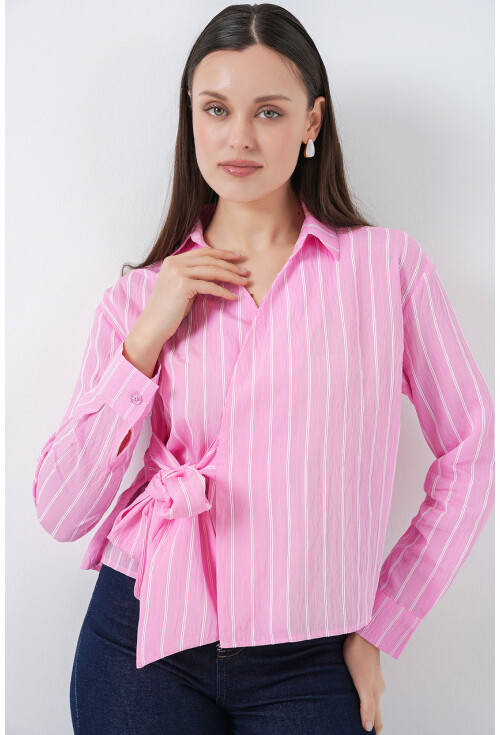 Kadın Önü Bağlamalı Çizgili Gömlek 20362