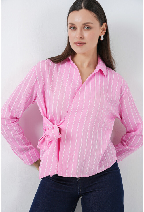 Kadın Önü Bağlamalı Çizgili Gömlek 20362