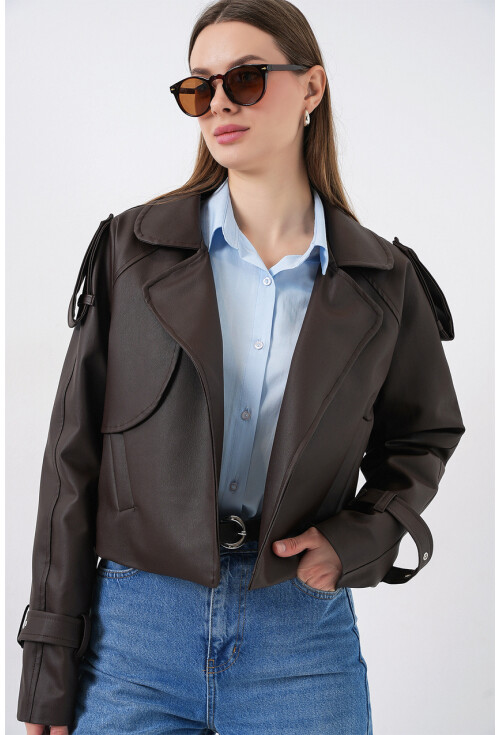 Kadın Oversize Deri Mont Ceket 1047