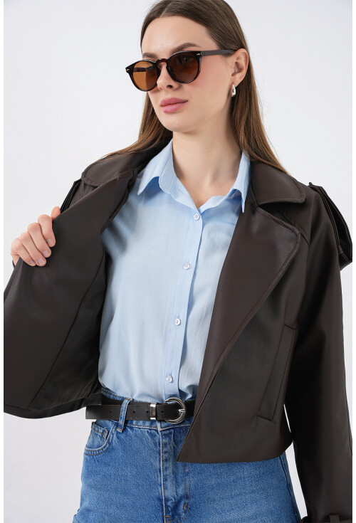 Kadın Oversize Deri Mont Ceket 1047