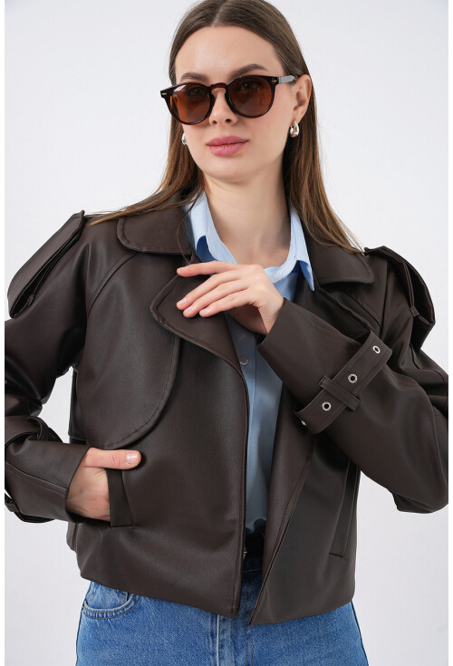 Kadın Oversize Deri Mont Ceket 1047