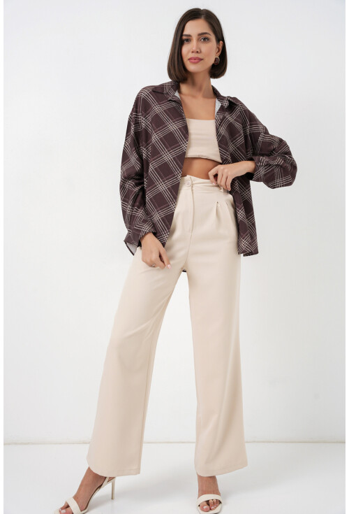 Kadın Oversize Desenli Gömlek 20372