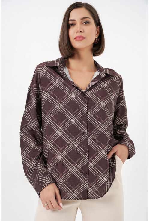Kadın Oversize Desenli Gömlek 20372
