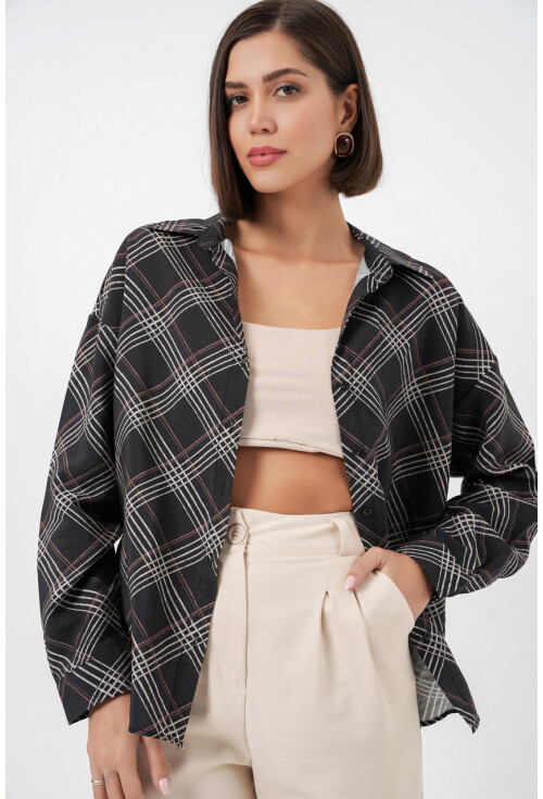 Kadın Oversize Desenli Gömlek 20372