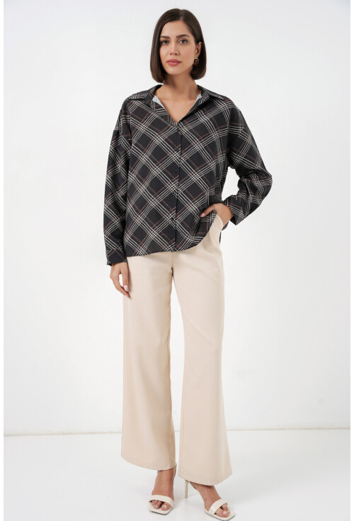 Kadın Oversize Desenli Gömlek 20372