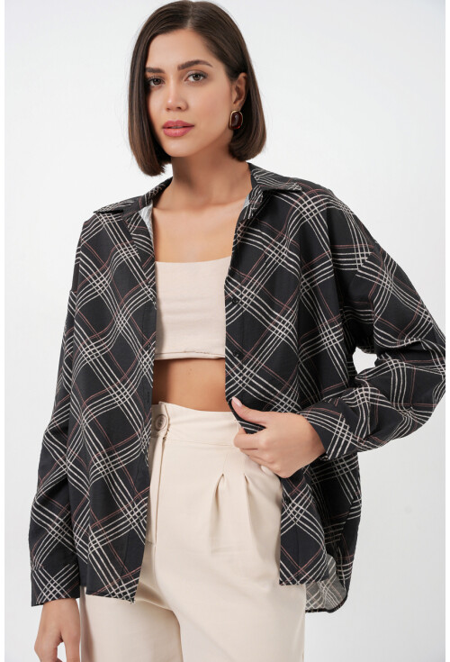 Kadın Oversize Desenli Gömlek 20372