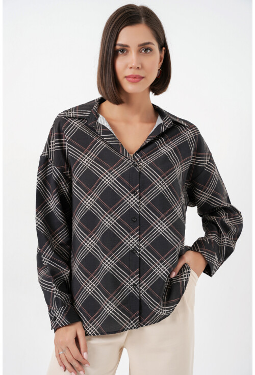 Kadın Oversize Desenli Gömlek 20372