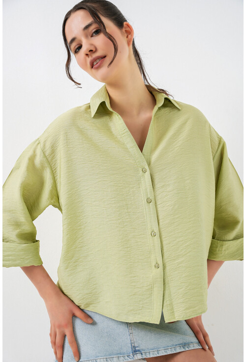 Kadın Oversize Kısa Kol Gömlek 20315