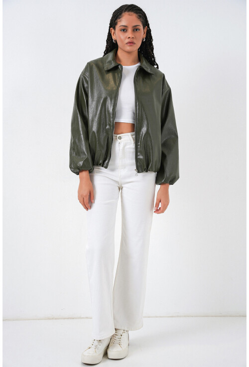 Kadın Oversize Suni Deri Ceket 1049