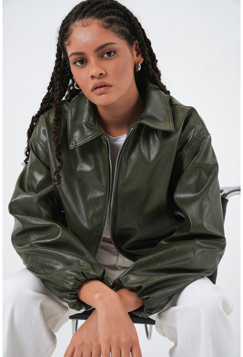 Kadın Oversize Suni Deri Ceket 1049