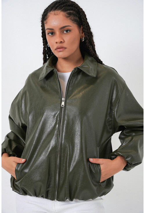 Kadın Oversize Suni Deri Ceket 1049