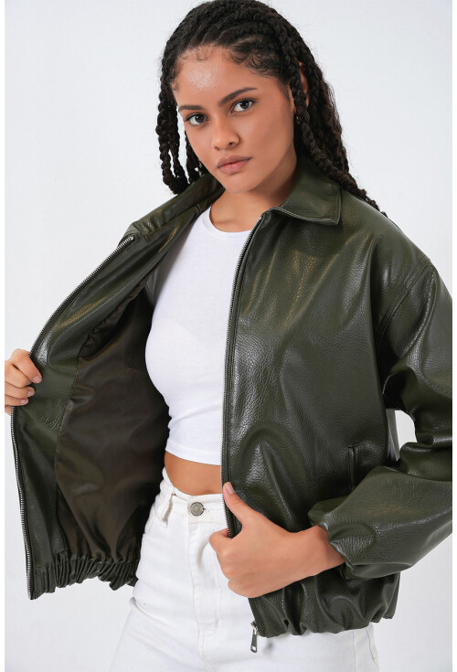 Kadın Oversize Suni Deri Ceket 1049