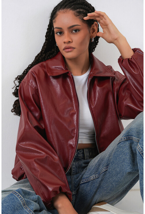 Kadın Oversize Suni Deri Ceket 1049