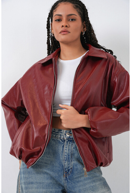 Kadın Oversize Suni Deri Ceket 1049