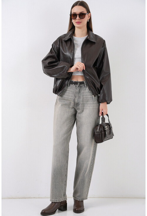 Kadın Oversize Suni Deri Ceket 1049