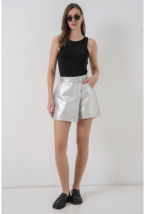 Kadın Parlak Şort Etek 8044