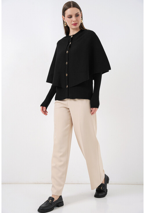 Kadın Pelerinli Triko Hırka 15967