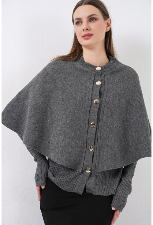 Kadın Pelerinli Triko Hırka 15967