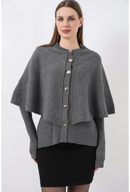 Kadın Pelerinli Triko Hırka 15967