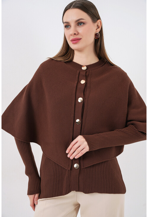 Kadın Pelerinli Triko Hırka 15967