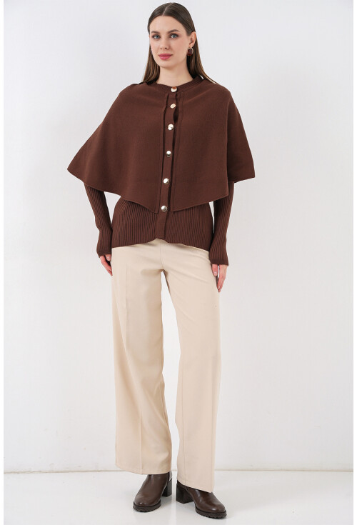 Kadın Pelerinli Triko Hırka 15967