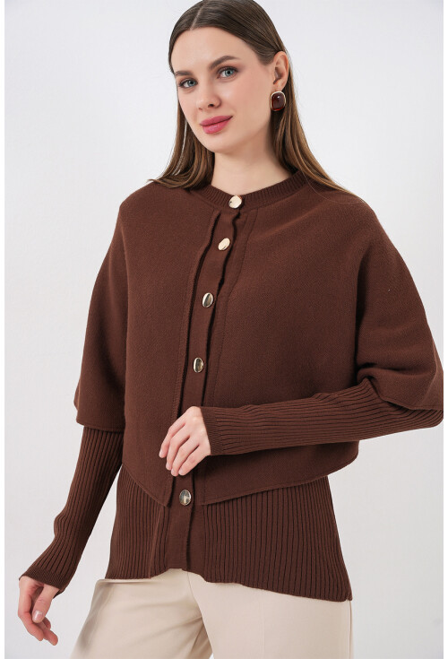 Kadın Pelerinli Triko Hırka 15967