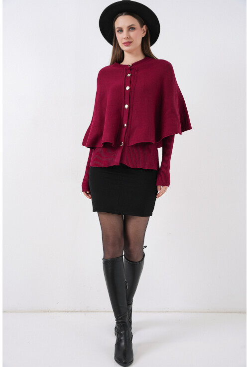 Kadın Pelerinli Triko Hırka 15967