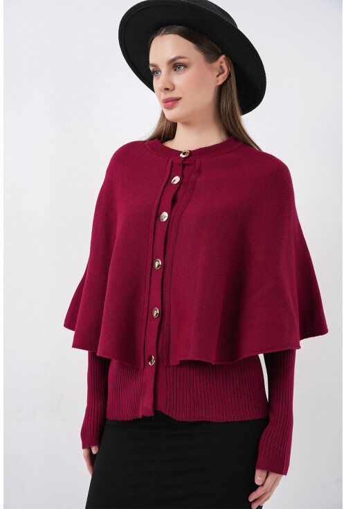 Kadın Pelerinli Triko Hırka 15967